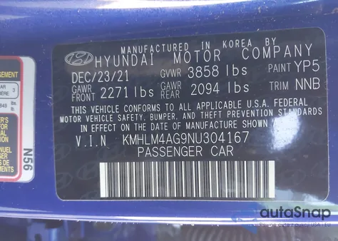 2022 Hyundai Elantra Sel из США, поврежденный, VIN KMHLM4AG9NU304167